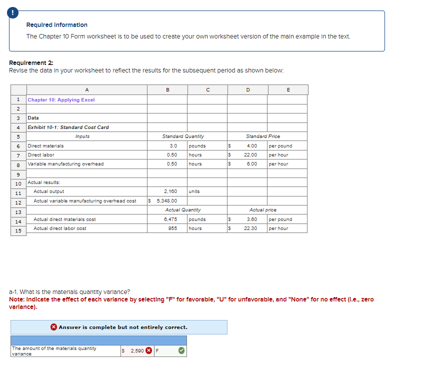 Required Information
The Chapter 10 Form worksheet is to be used to create your own worksheet version of the main example in 