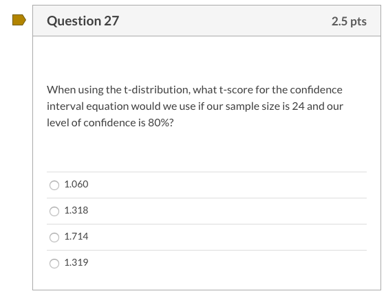 Solved Question 27 2.5 pts When using the t-distribution, | Chegg.com