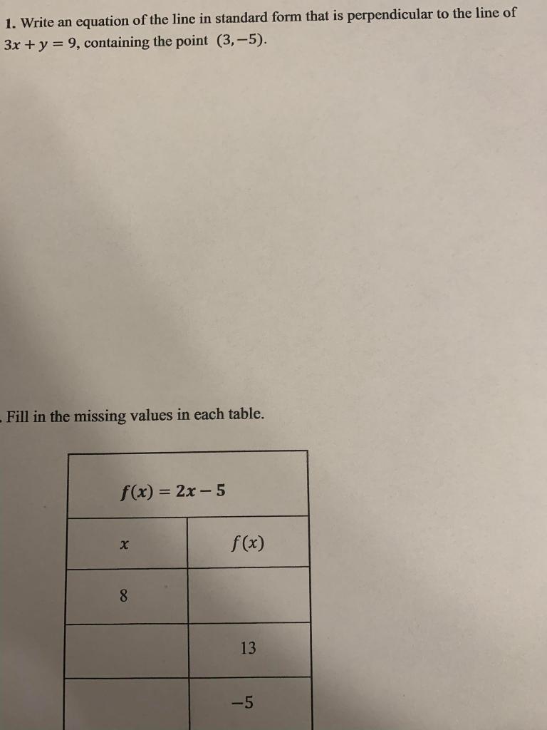 Solved 1. Write an equation of the line in standard form | Chegg.com