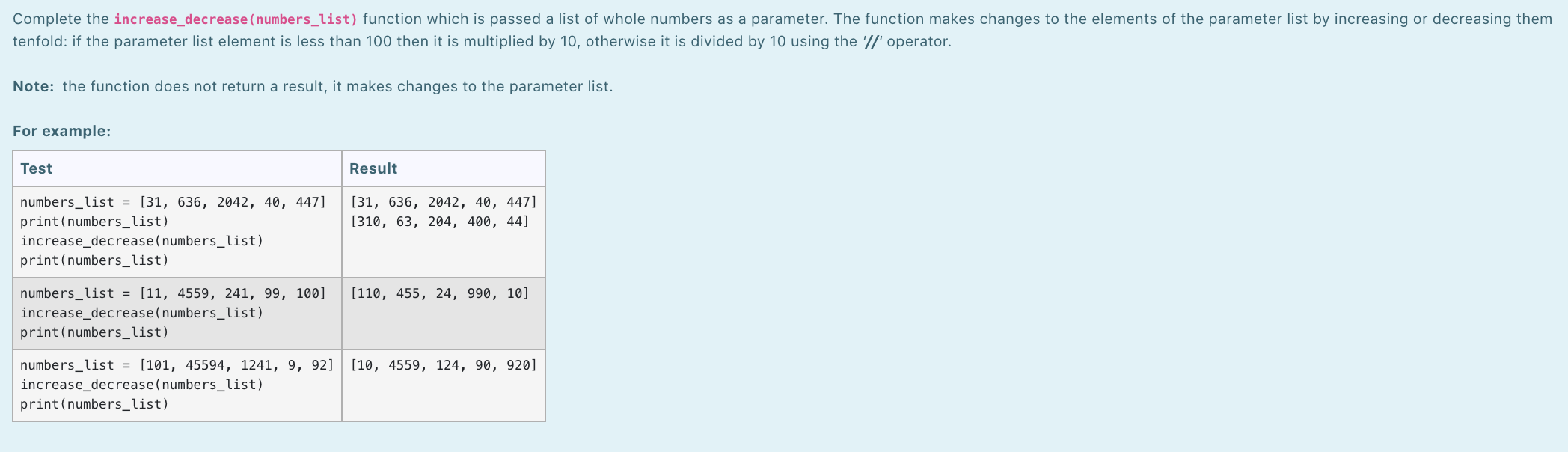 Solved Complete the increase_decrease (numbers_list) | Chegg.com