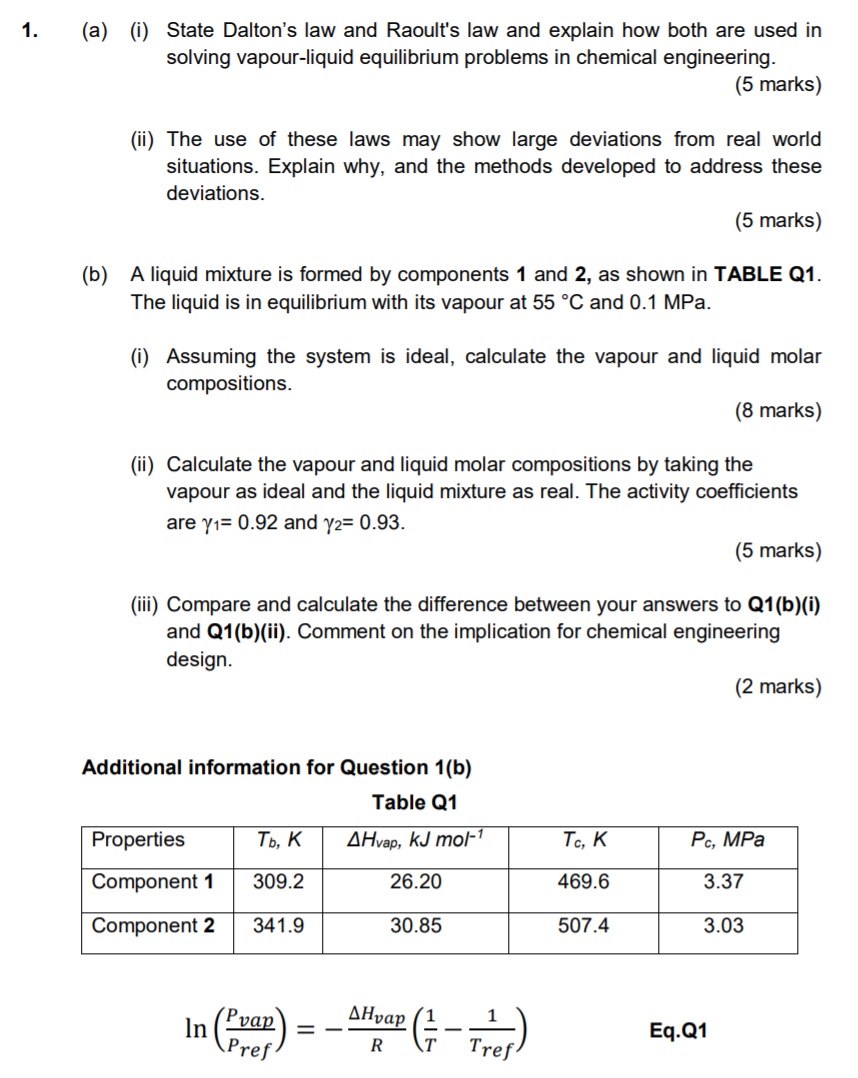 Solved 1. (a) (i) State Dalton's law and Raoult's law and | Chegg.com