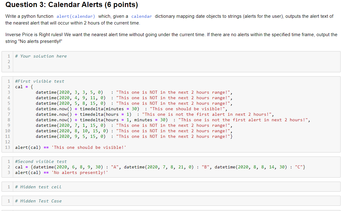 Solved Question 3: Calendar Alerts (6 points) Write a python | Chegg.com