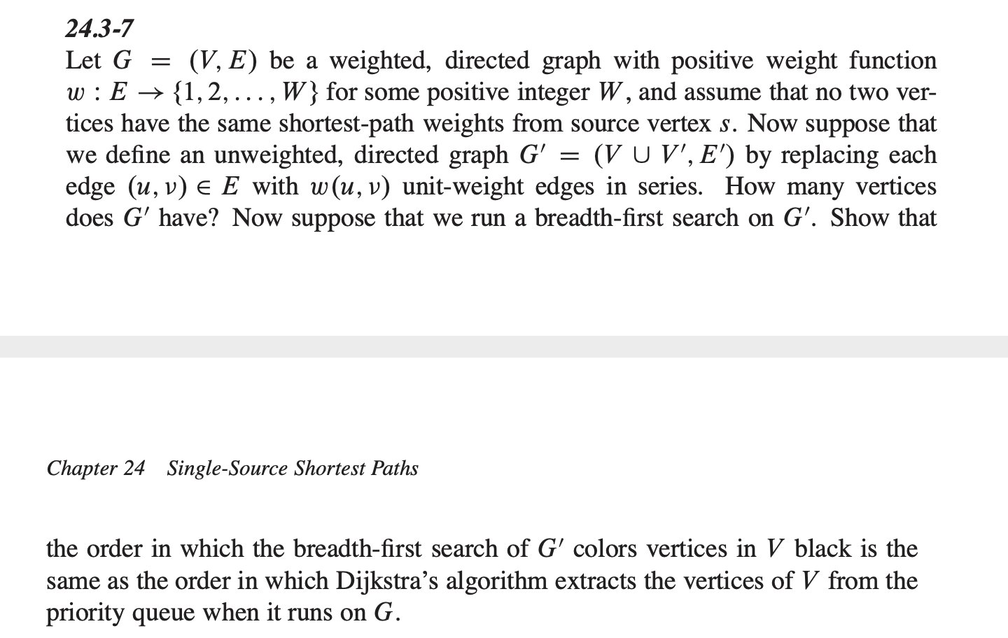 Solved 24.3-7 Let G (V, E) be a weighted, directed graph | Chegg.com