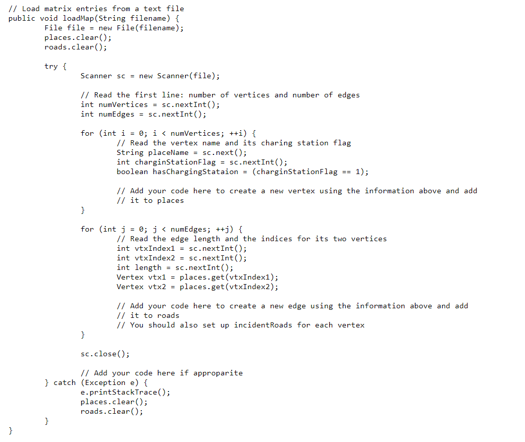 Solved JAVA - ROAD MAP DATA STRUCTURE Finish this code by | Chegg.com