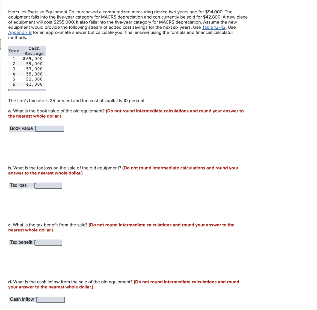 Solved Hercules Exercise Equipment Co. purchased a