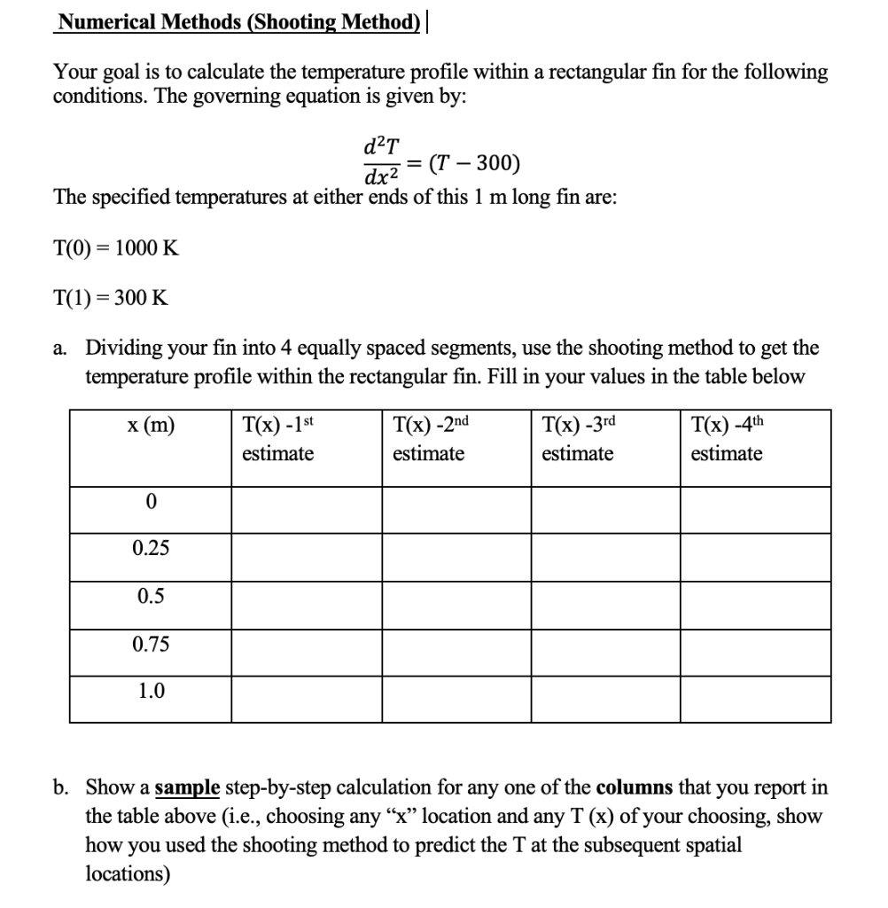 Numerical Methods (Shooting Method) Your goal is to