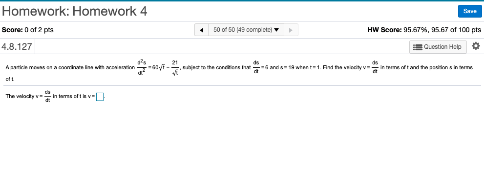 Solved Homework: Homework 4 Save Score: 0 of 2 pts 1 50 of | Chegg.com