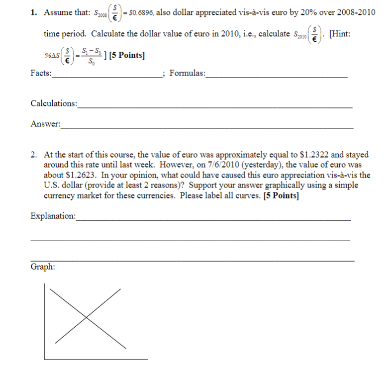Solved 1. Assume that: S2008(ϵS)=$0.6896, also dollar | Chegg.com