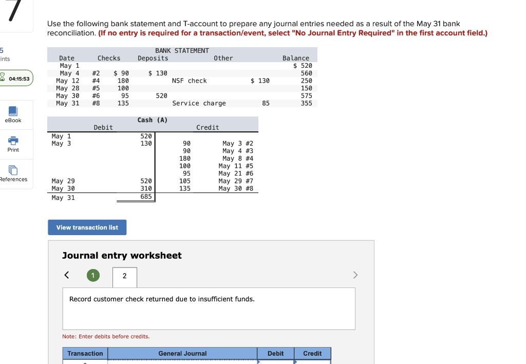 Solved Use the following bank statement and T-account to | Chegg.com