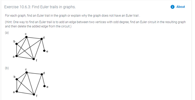 Solved Exercise 10.6.3: Find Euler trails in graphs. About | Chegg.com