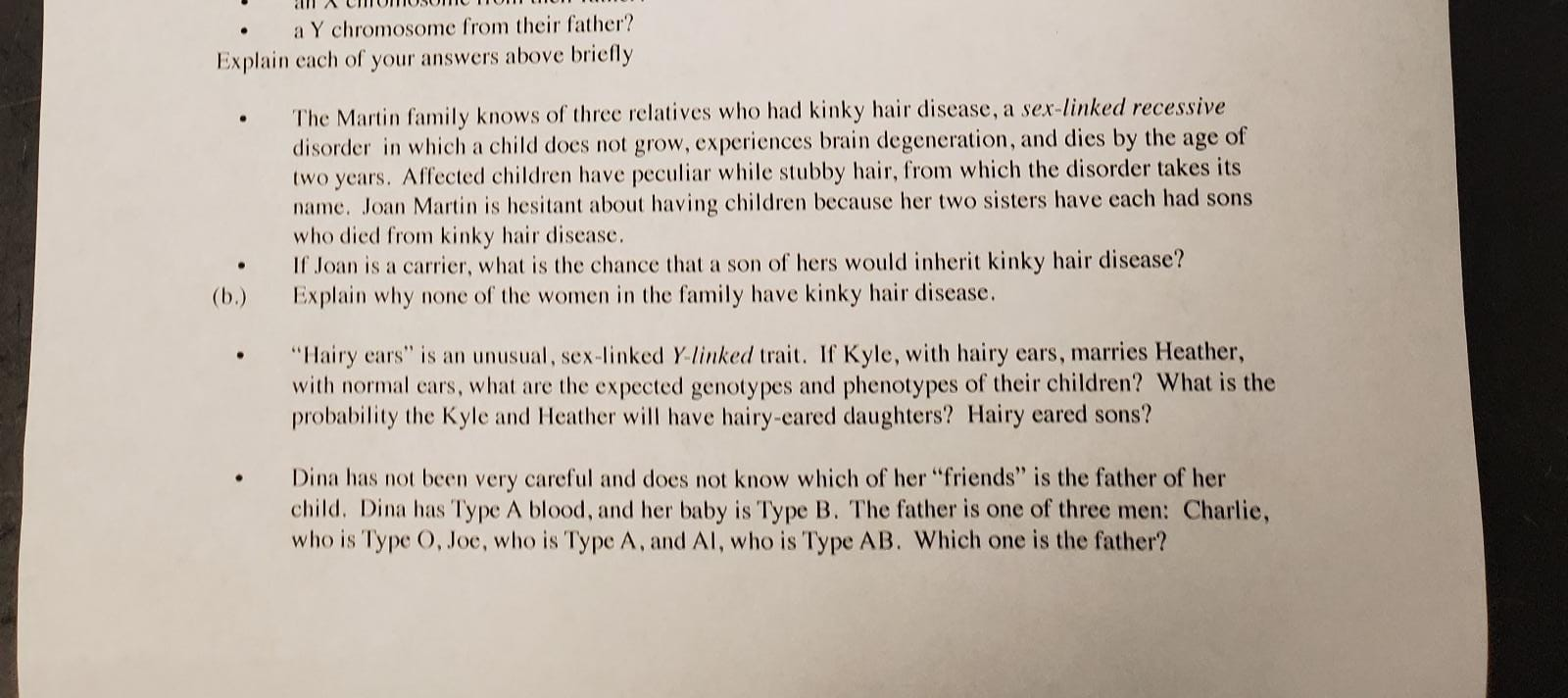 Solved Lui Uue A Y Chromosome From Their Father Explai