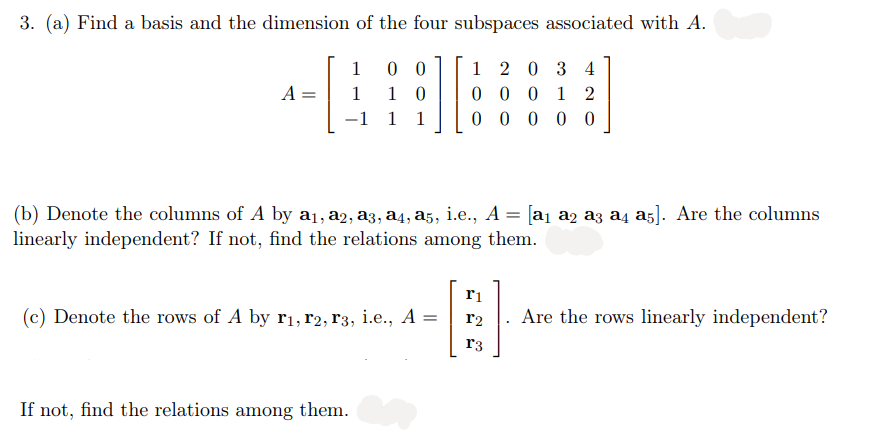 3. (a) Find A Basis And The Dimension Of The Four | Chegg.com