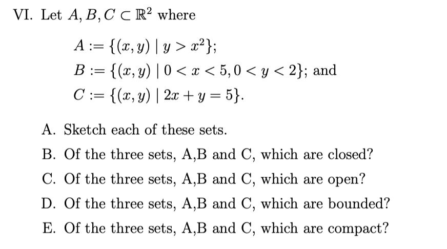 Solved Vi Let A B C⊂r2 Where Abc { X Y ∣y X2} { X Y ∣0