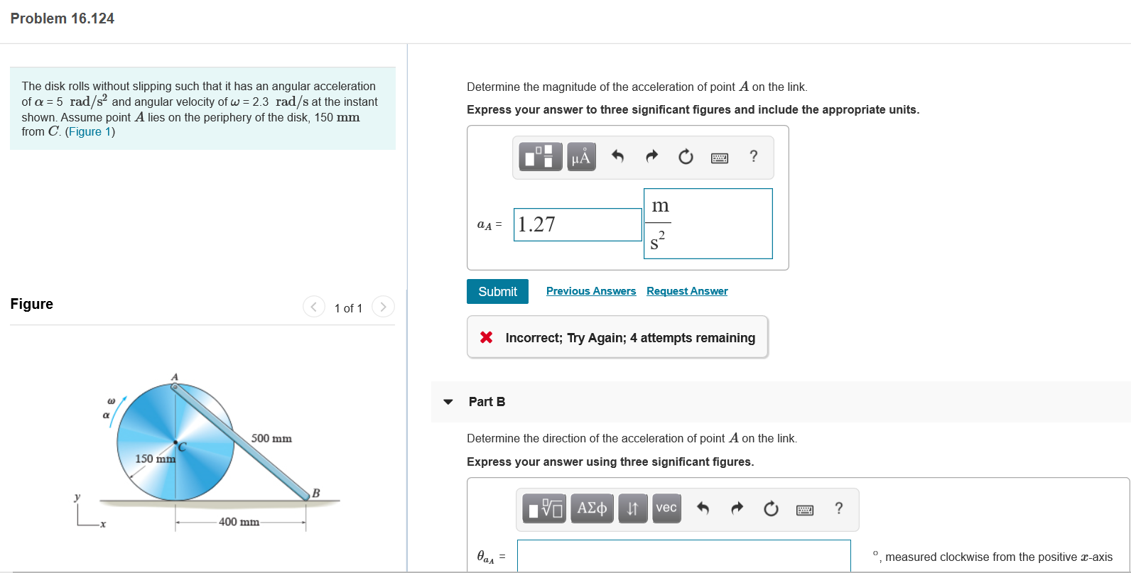 Solved Problem 16.124 The disk rolls without slipping such | Chegg.com