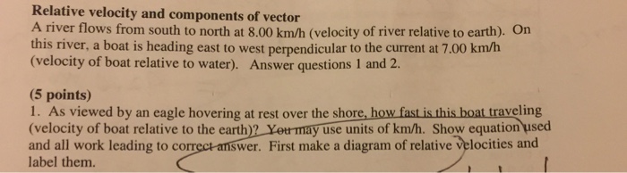 Solved Relative velocity and components of vector A river | Chegg.com