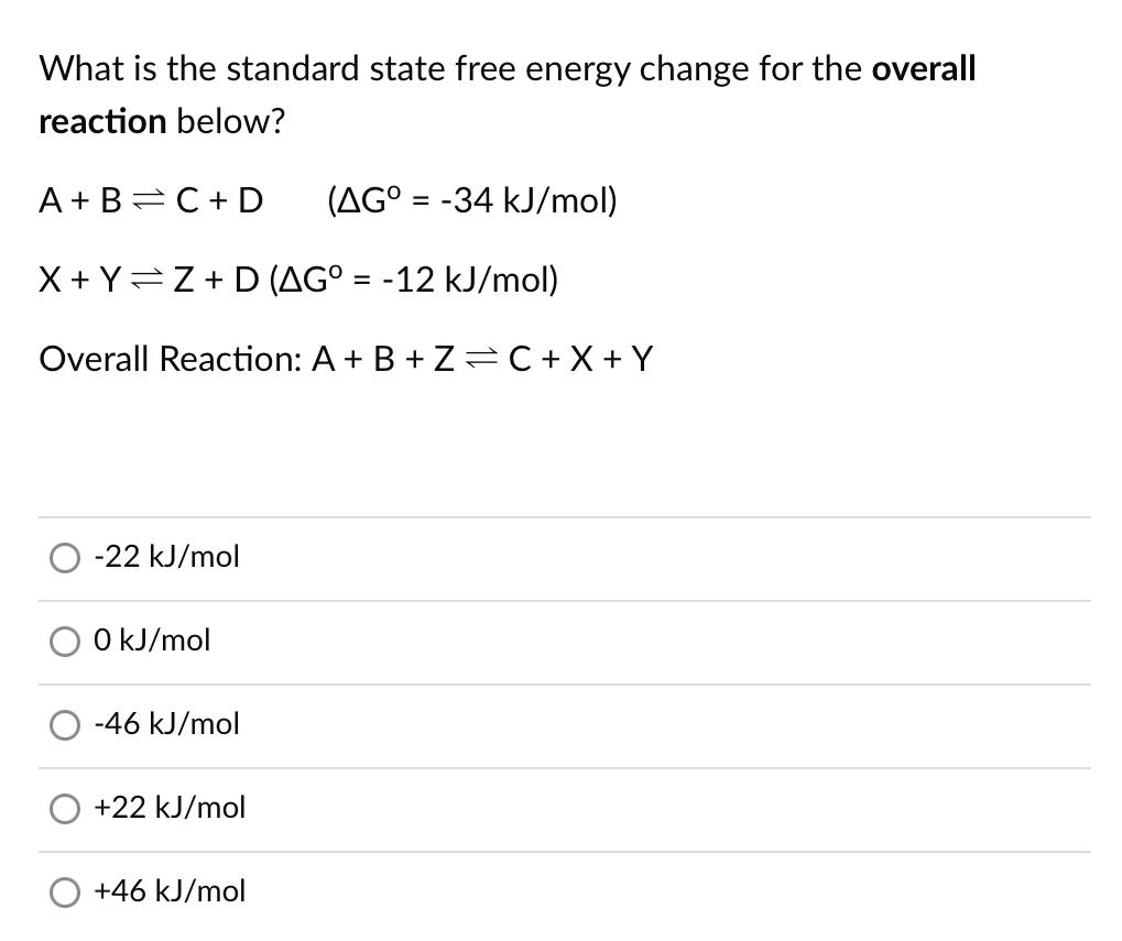 Solved What is the standard state free energy change for the | Chegg.com