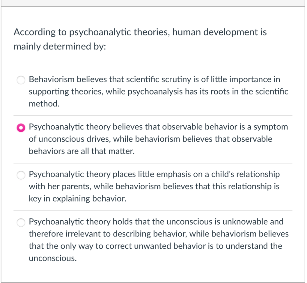 Solved According to psychoanalytic theories, human | Chegg.com