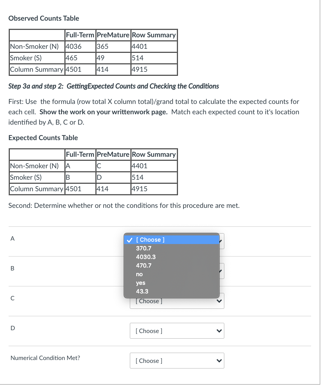 Solved Observed Counts Table Full Term Premature Row Summ Chegg Com