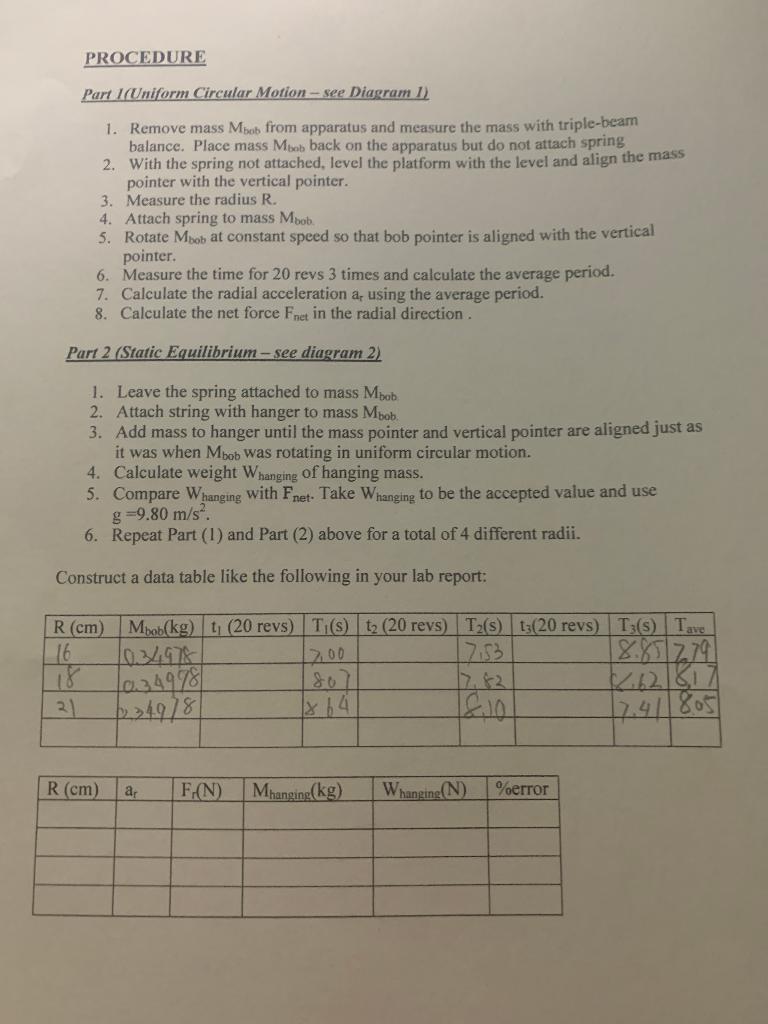 Solved CENTRIPETAL ACCELERATION OBJECTIVE To calculate the | Chegg.com