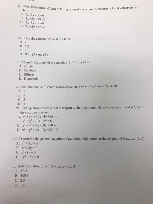 Solved What is the general form of the equation of line | Chegg.com