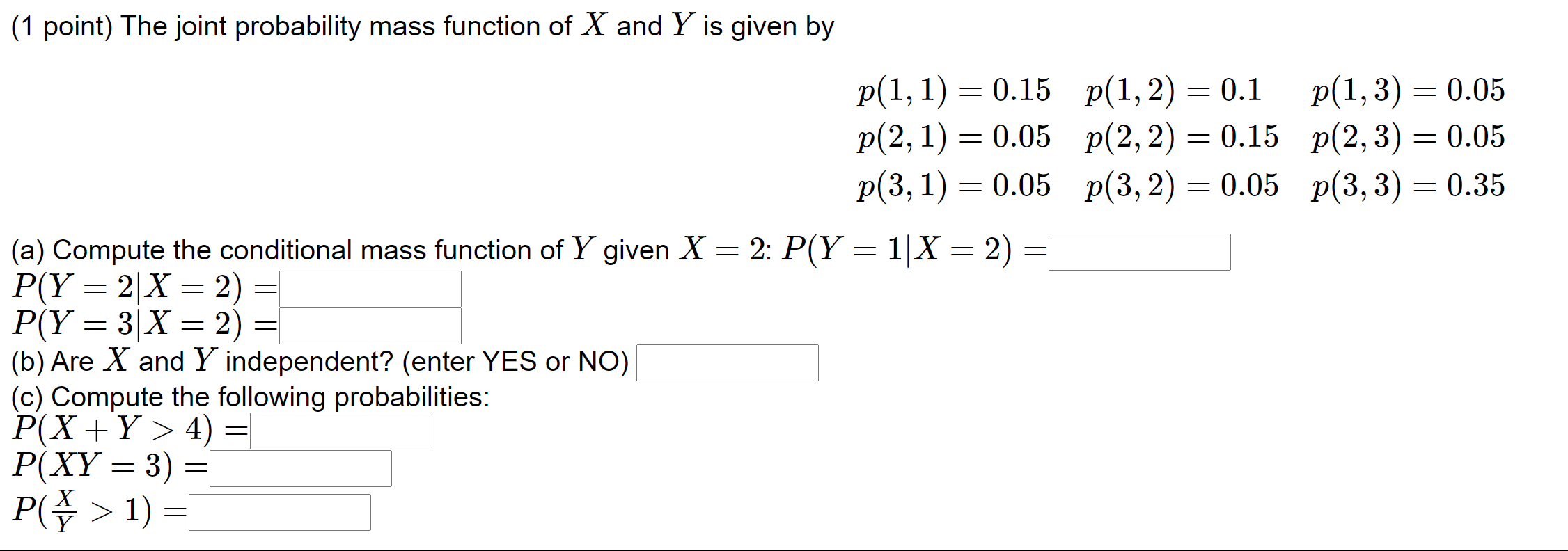 Solved 1 Point The Joint Probability Mass Function Of X Chegg Com