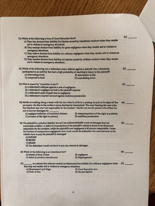 21) Which of the following is true of Good Samaritan | Chegg.com