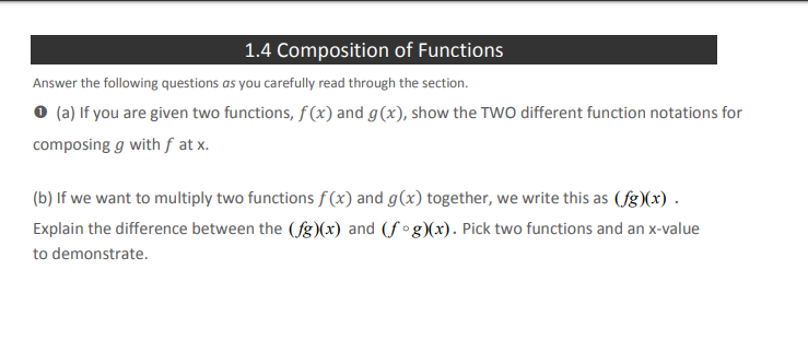 Solved 1.4 Composition Of Functions Answer The Following | Chegg.com