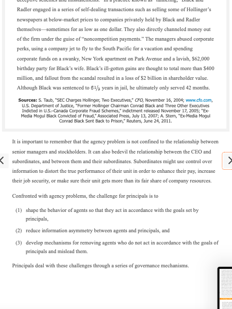 Solved Chapter 11 section 11-3 discusses agency theory and | Chegg.com