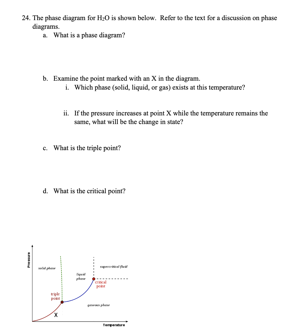 Solved 24. The phase diagram for H2O is shown below. Refer | Chegg.com