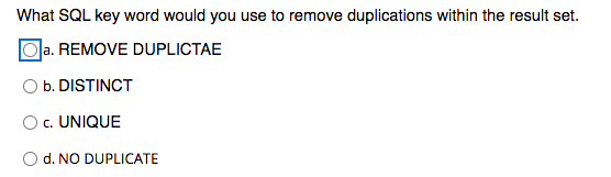 Solved What SQL key word would you use to remove | Chegg.com
