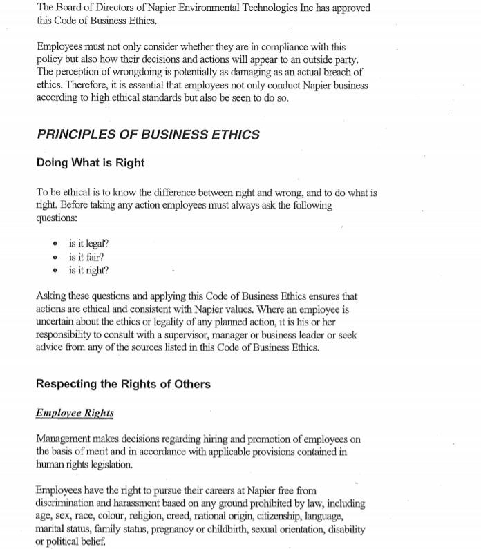 Solved 1 Carefully Read The Sample Code Of Ethics For Chegg Com