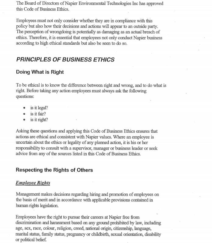 1 Carefully Read The Sample Code Of Ethics For Chegg Com