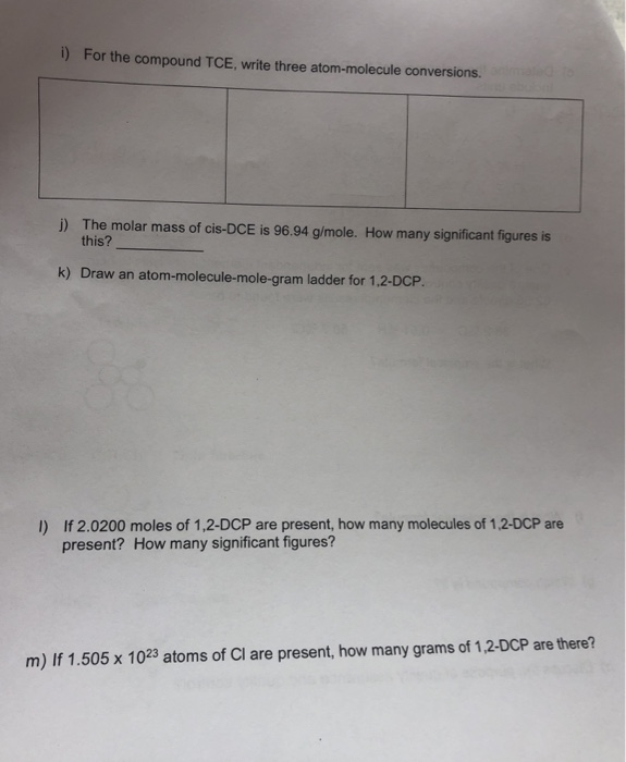 Solved i) For the compound TCE, write three atom-molecule | Chegg.com
