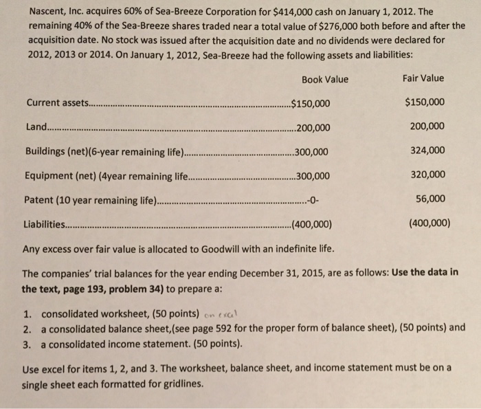 Complete a consolidated worksheet, consolidated | Chegg.com