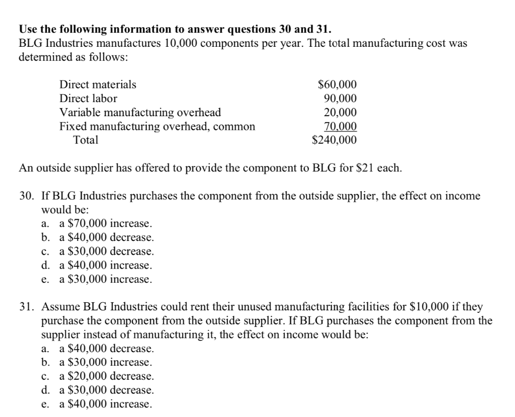 Solved Use the following information to answer questions 30 | Chegg.com