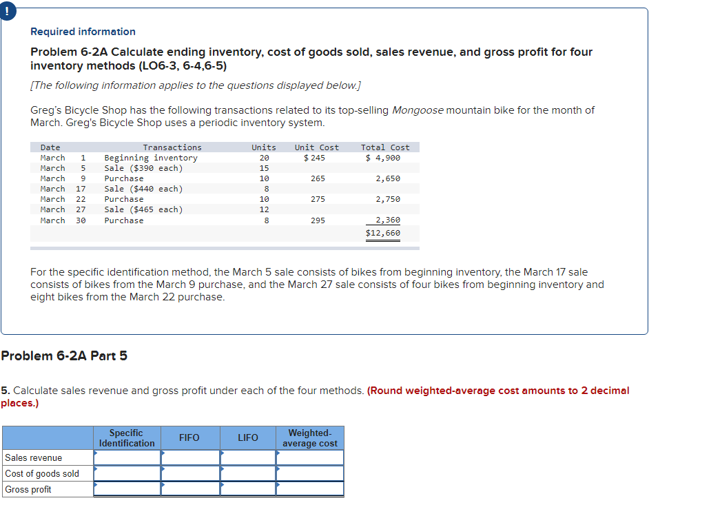 Solved Problem 6-2A Calculate Ending Inventory, Cost Of | Chegg.com