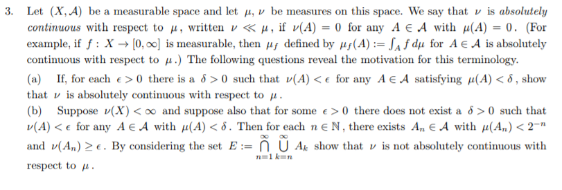 Solved Let (X, A) be a measurable space and let μ, ν be | Chegg.com