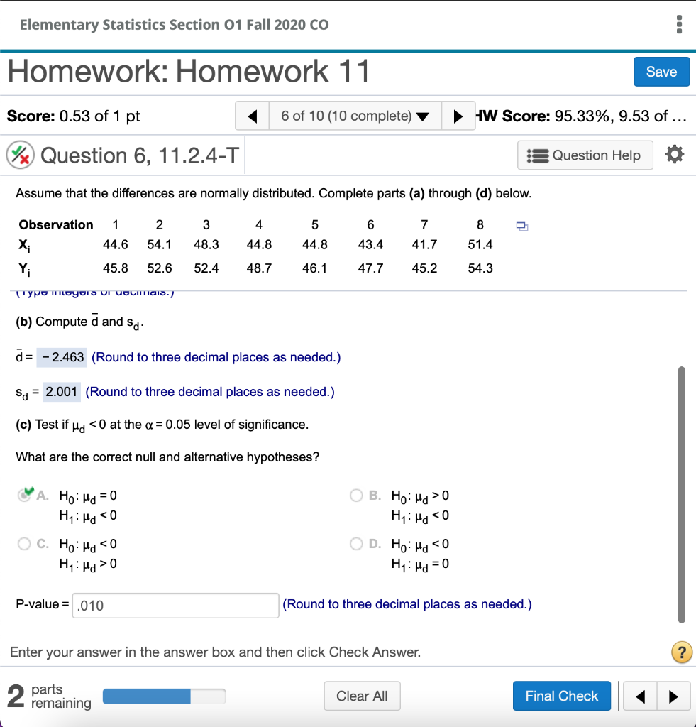 Solved Elementary Statistics Section 01 Fall 2020 CO | Chegg.com
