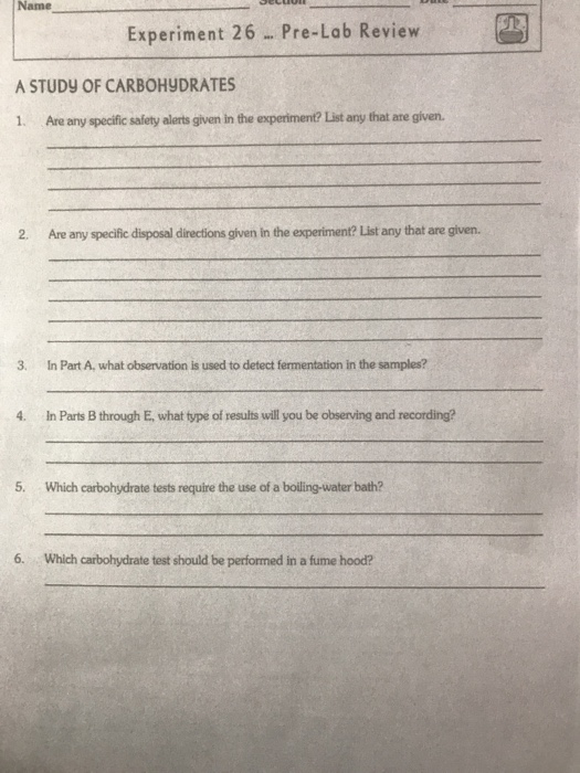 Name Experiment 26-Pre-Lab Review A STUDY OF | Chegg.com