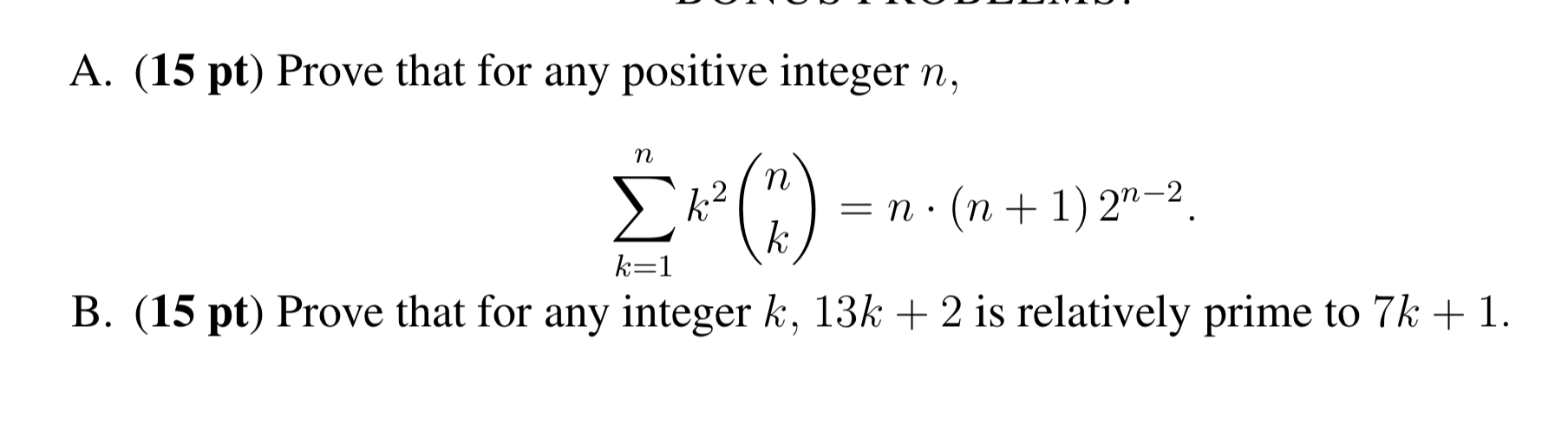 Solved A. (15 pt) Prove that for any positive integer n, n Σ | Chegg.com
