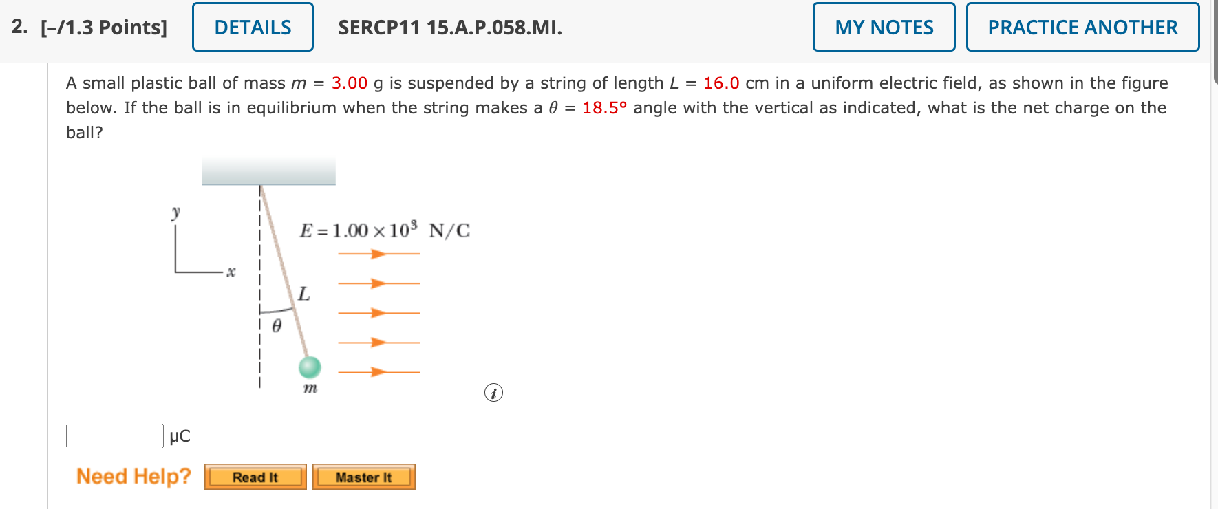 Solved A small plastic ball of mass m=3.00g ﻿is suspended by