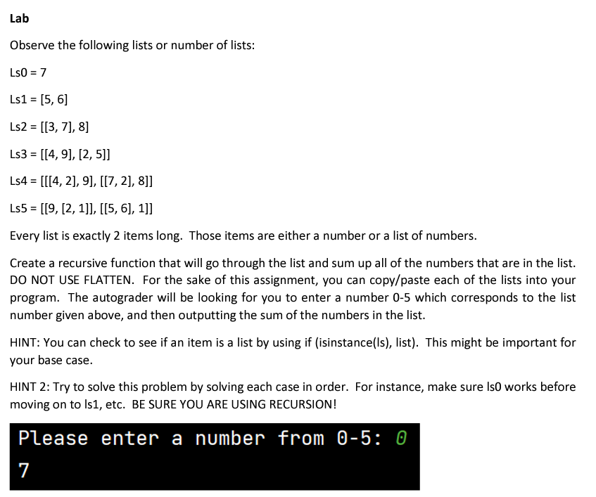 Solved Observe the following lists or number of lists: Ls0 | Chegg.com