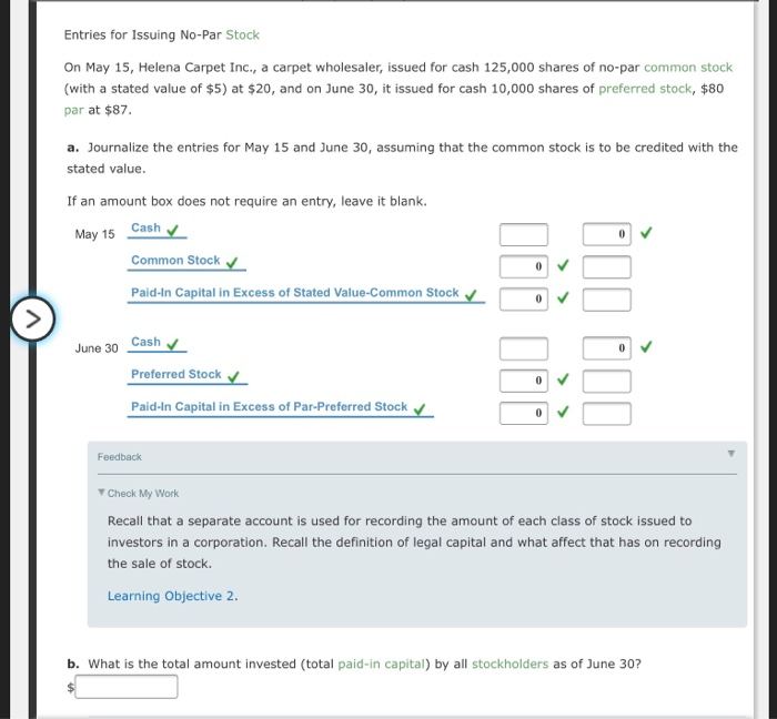 Solved Entries for Issuing NoPar Stock On May 15, Helena