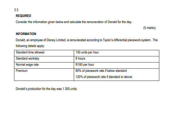 Solved 2.3 REQUIRED Consider the information given below and | Chegg.com