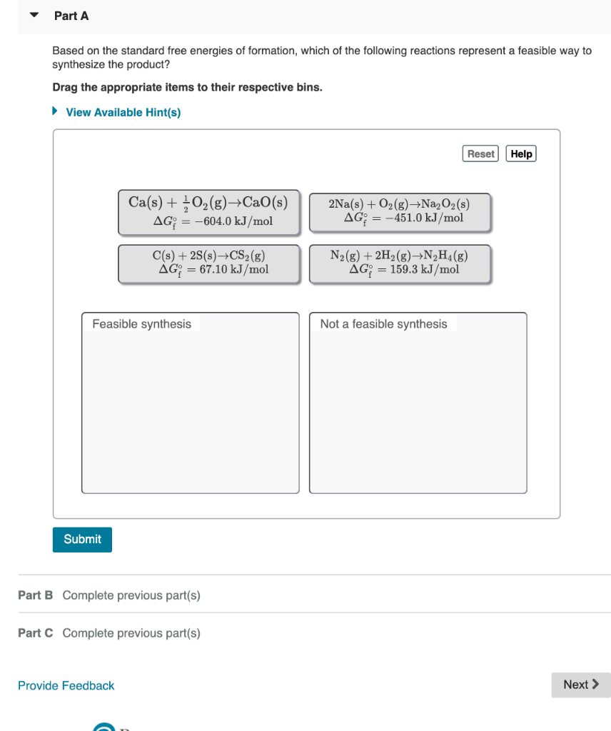 Solved Part A Based on the standard free energies of | Chegg.com