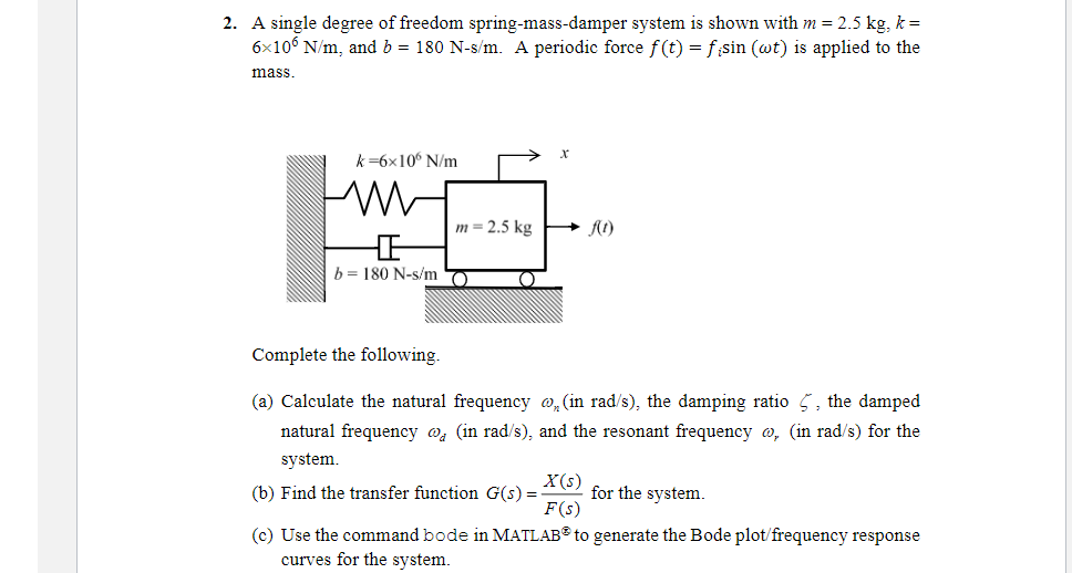 2. A Single Degree Of Freedom Spring-mass-damper | Chegg.com