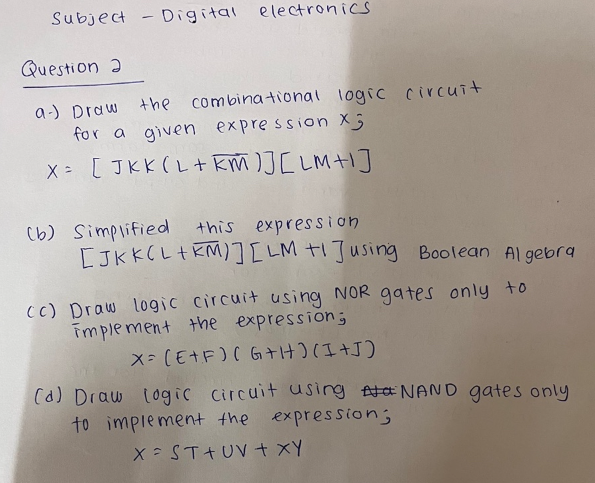 Solved helpSubject - ﻿Digital electronicsQuestion 2a.) ﻿Draw | Chegg.com