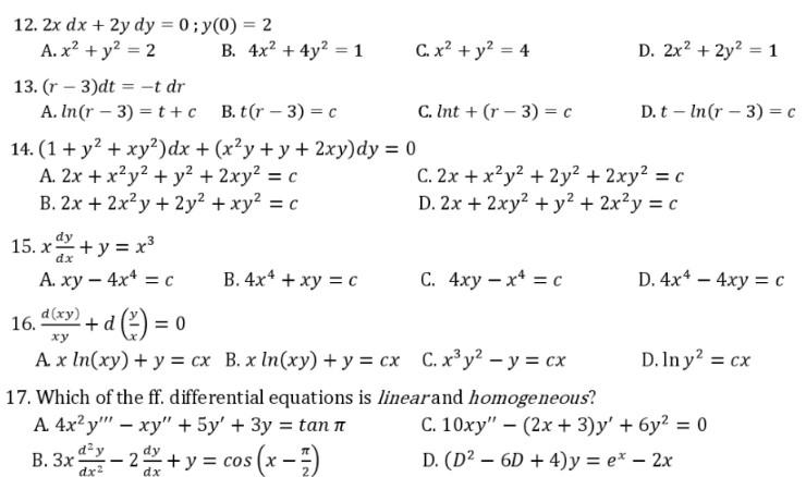 Solved 12 2x Dx 2y Dy 0 Y 0 2 A X2 Y2 2 B 4x2 Chegg Com