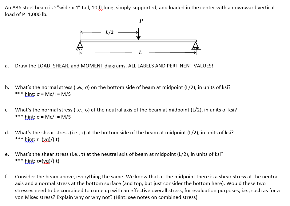 solved-an-a36-steel-beam-is-2-wide-x-4-tall-10-ft-long-chegg
