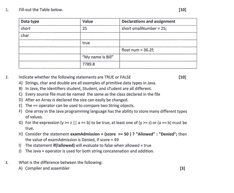 Solved 1. Fill-out the Table below. [10] 2. Indicate whether | Chegg.com